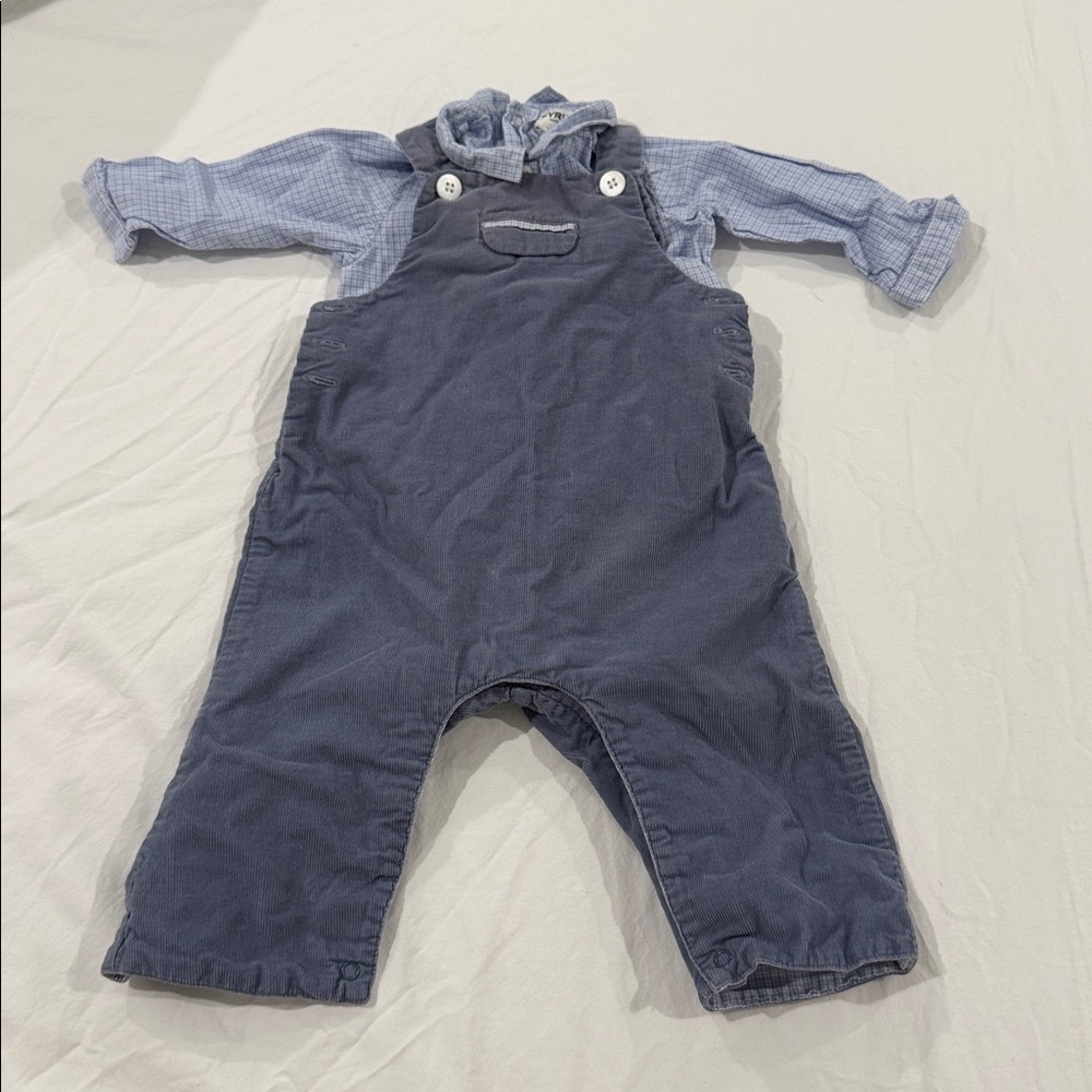 Cyrillus - outfit Gray Baby Overalls with Checkered Shirt